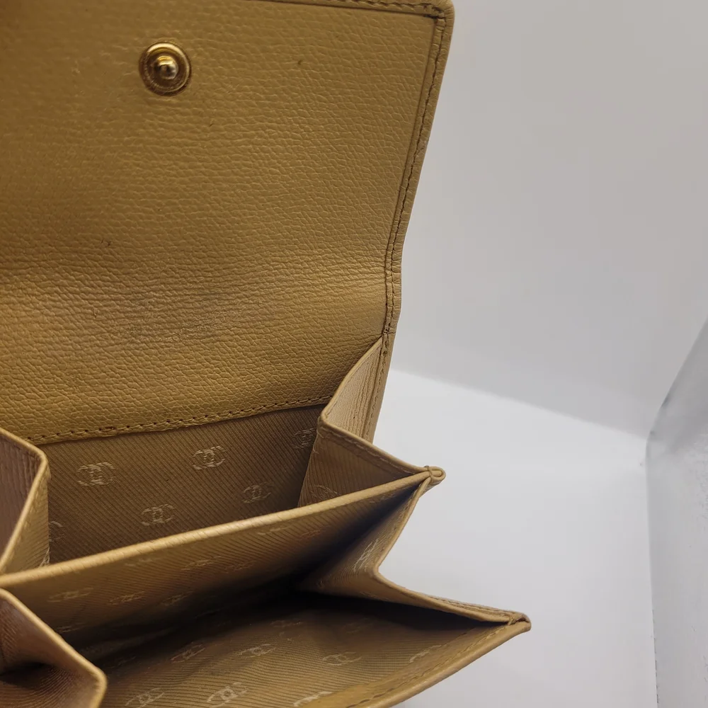 CHANEL Tan Caviar Leather Compact Wallet